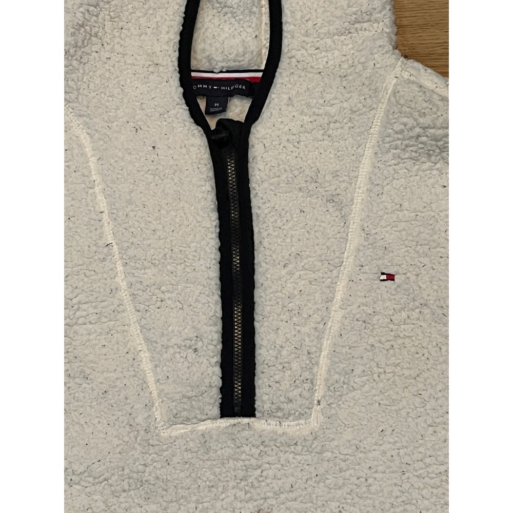 Tommy Hilfiger Qtr Zip Hoodie Womens Medium White Sherpa Fleece Pullover Cozy - Picture 4 of 9